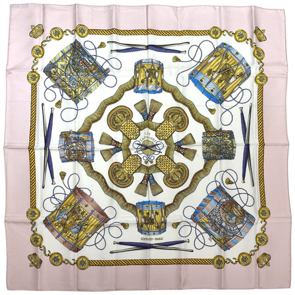 Hermès HERMES Carré 90 LES TAMBOURS scarf, women's silk scarf in pink and mul... - Picture 1 of 9